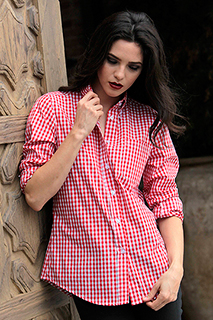 Womens Red Gingham Dress Shirt - side view