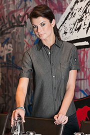 Detroit Striped Short-Sleeve Denim Shirt